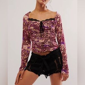 FREE PEOPLE Women’s Layer It On Me Long Sleeve-Red Combo-Size Small